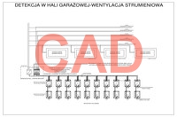 PolyGard2 schemat detekcji gazów w hali garażowej z wentylacją strumieniową CAD